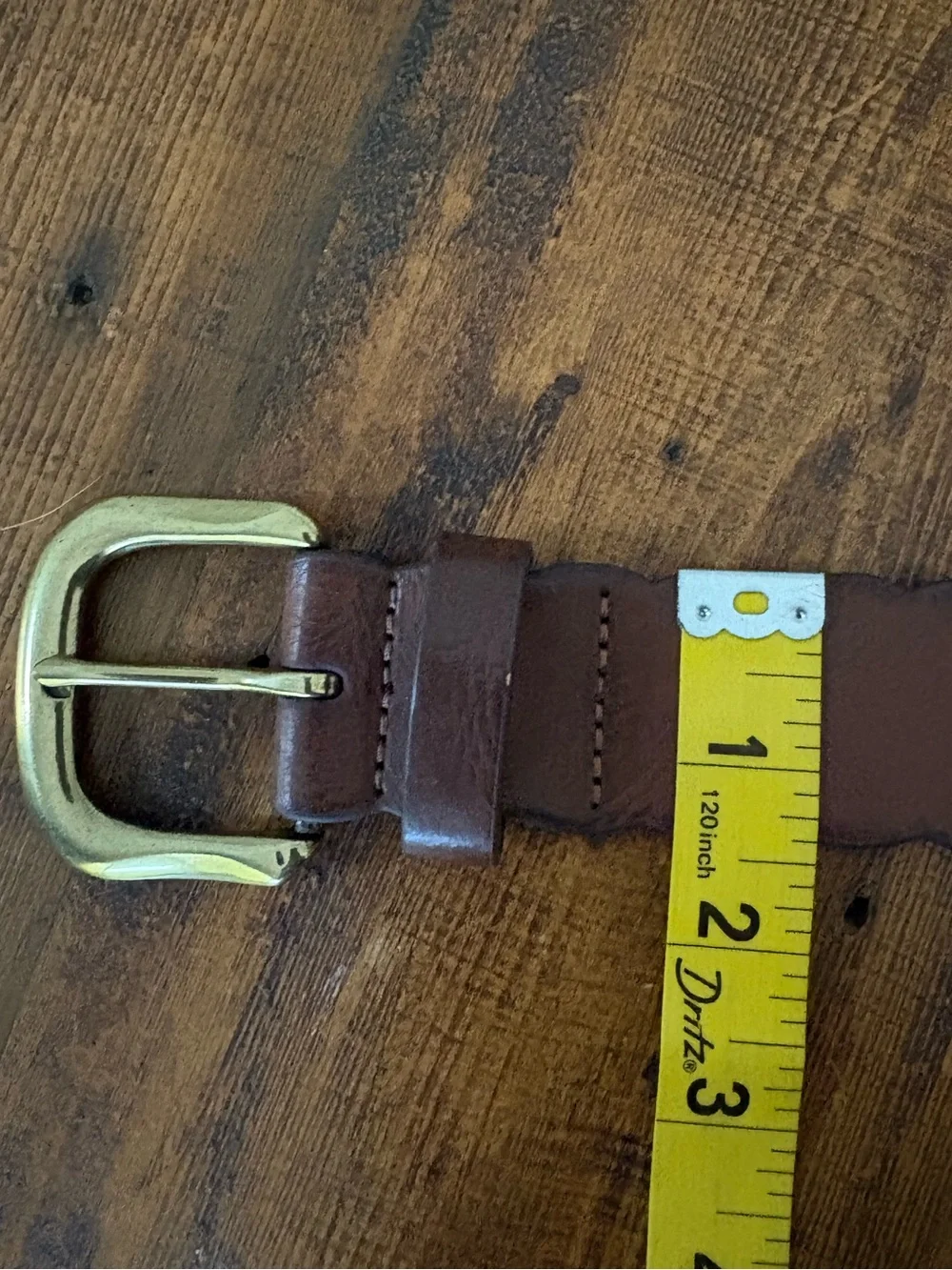 Vintage Y2K Floral Cutout Laser Eyelet Scalloped Brown Leather Belt Gold Buckle